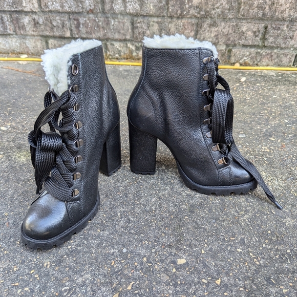 Schutz zhara women's black winter lace up combat boots size 26 - Picture 2 of 11